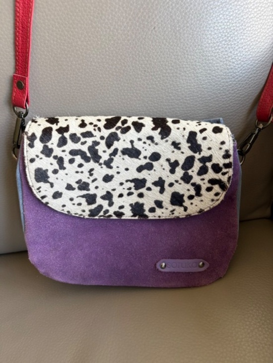 Soruka Handbags - SORUKA small Women's suede leather crossbody bag multicolour animal print front